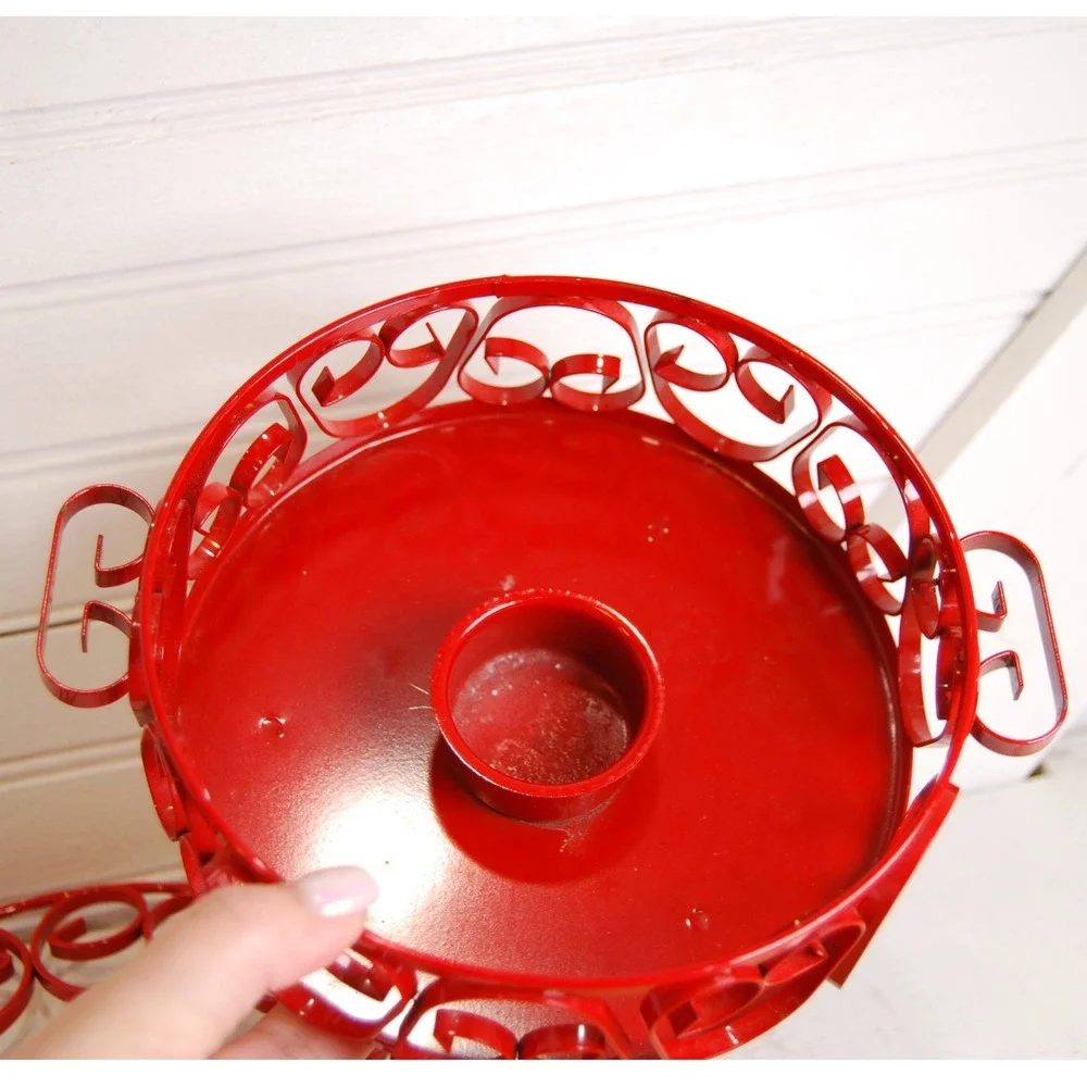 Wrought Iron Tea Light‎ Warmer Vintage Red Japanese Footed
